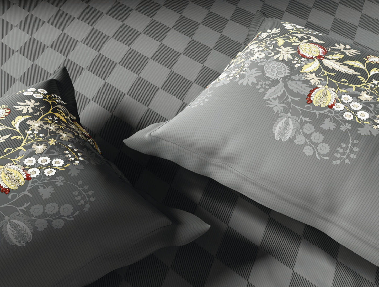 Spaces Neo Grey Geometric 100% Cotton Large Bedsheet with 2 Pillow Covers - 108 x 108 Inches