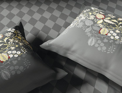 Spaces Neo Grey Geometric 100% Cotton Large Bedsheet with 2 Pillow Covers - 108 x 108 Inches
