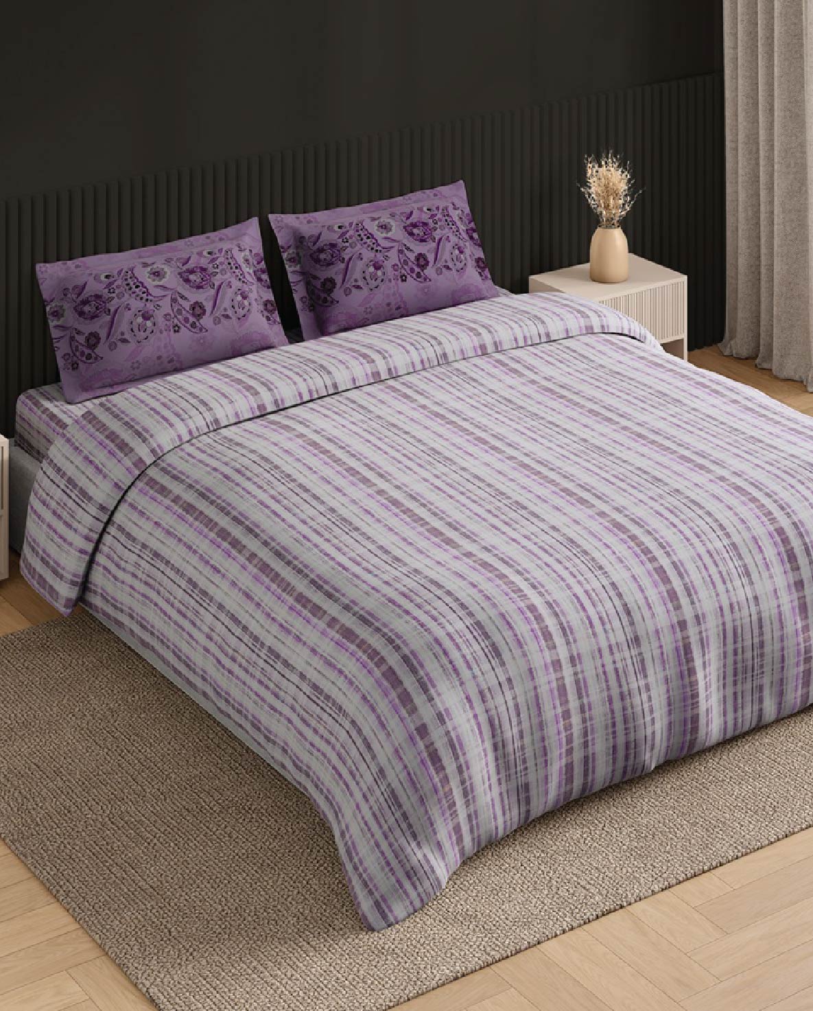 Spaces Neo Tendor Touch Geometric 100% Cotton Large Bedsheet with 2 Pillow Covers - 108 x 108 Inches