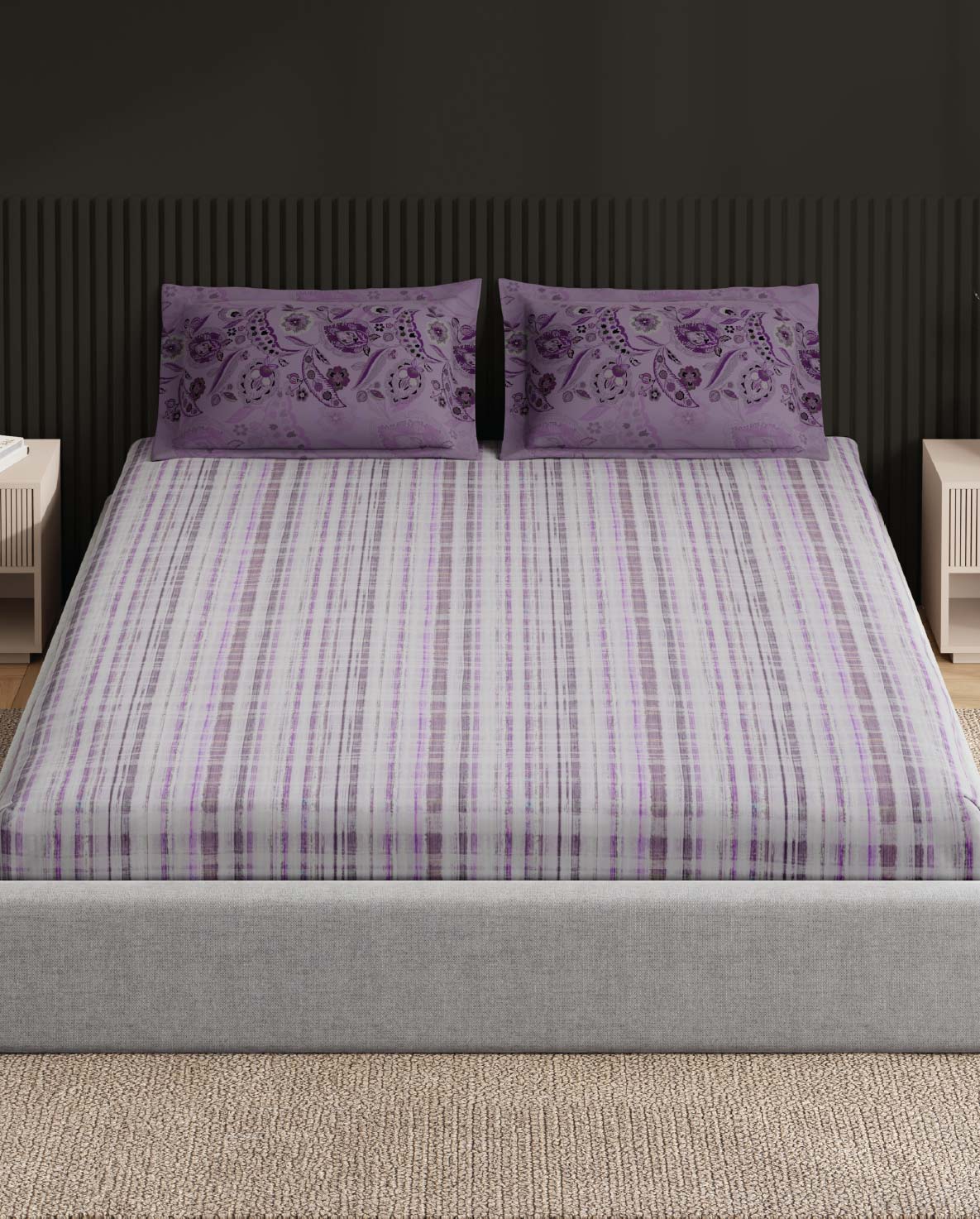 Spaces Neo Tendor Touch Geometric 100% Cotton Large Bedsheet with 2 Pillow Covers - 108 x 108 Inches