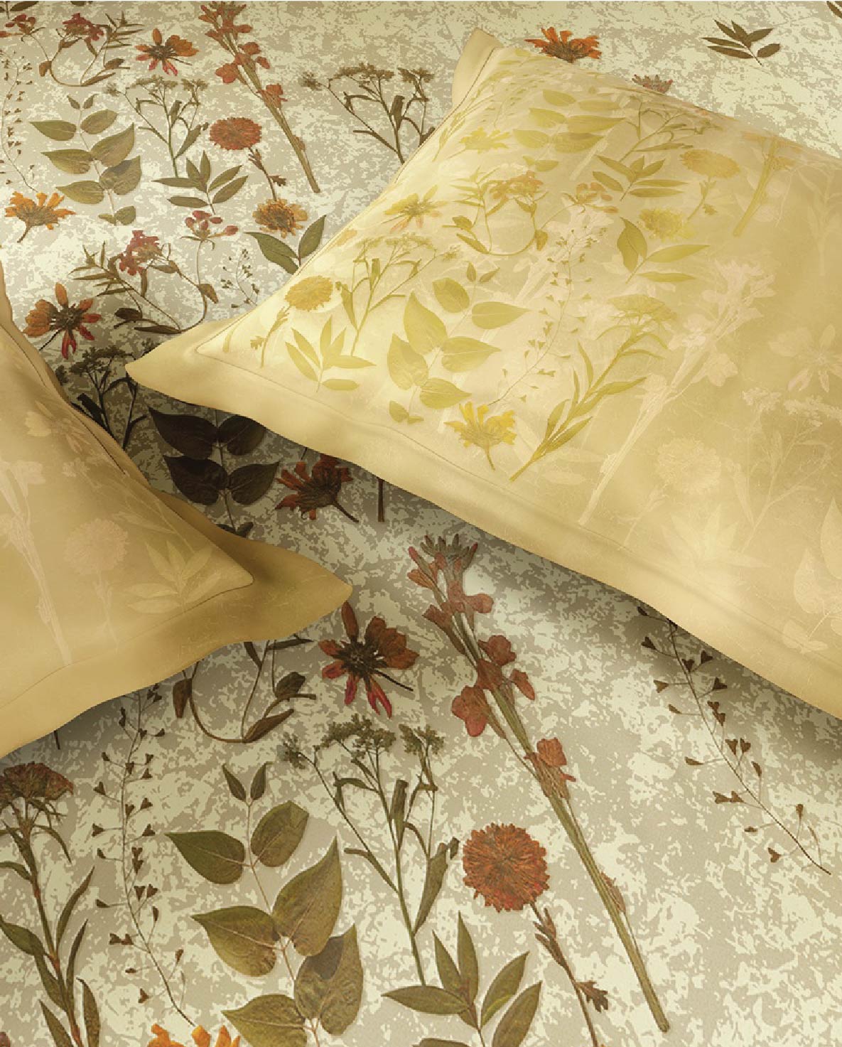 Spaces Neo Light Yellow Floral 100% Cotton Large Bedsheet with 2 Pillow Covers - 108 x 108 Inches