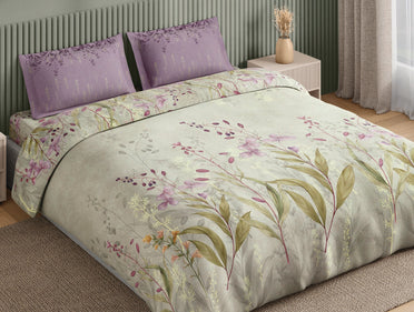 Spaces Neo Light Grey Floral 100% Cotton Large Bedsheet with 2 Pillow Covers - 108 x 108 Inches