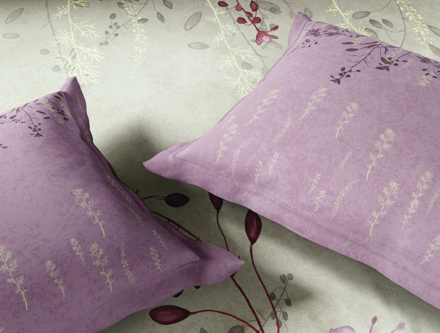 Spaces Neo Light Grey Floral 100% Cotton Large Bedsheet with 2 Pillow Covers - 108 x 108 Inches