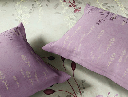 Spaces Neo Light Grey Floral 100% Cotton Large Bedsheet with 2 Pillow Covers - 108 x 108 Inches