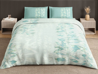 Spaces Neo Light Blue Floral 100% Cotton Large Bedsheet with 2 Pillow Covers - 108 x 108 Inches