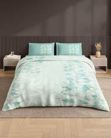 Spaces Neo Light Blue Floral 100% Cotton Large Bedsheet with 2 Pillow Covers - 108 x 108 Inches