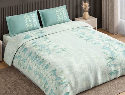 Spaces Neo Light Blue Floral 100% Cotton Large Bedsheet with 2 Pillow Covers - 108 x 108 Inches