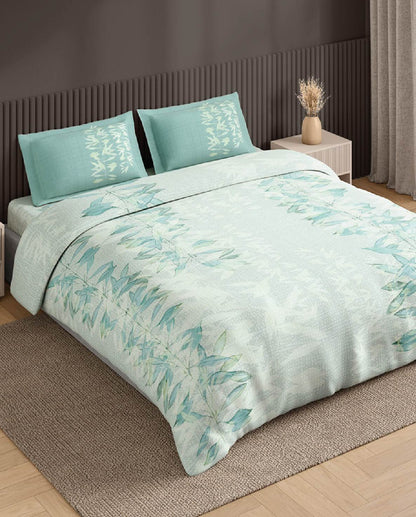 Spaces Neo Light Blue Floral 100% Cotton Large Bedsheet with 2 Pillow Covers - 108 x 108 Inches