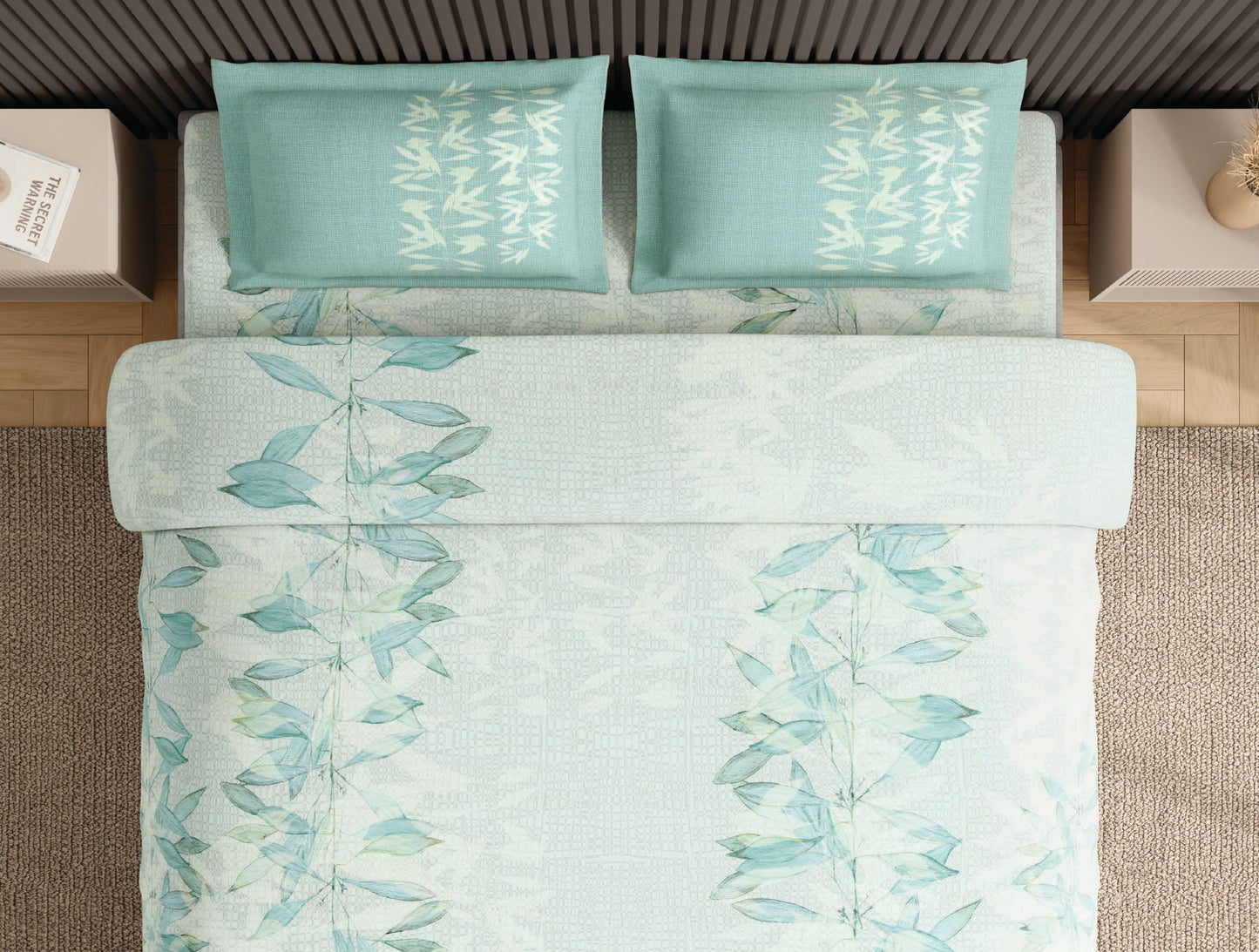 Spaces Neo Light Blue Floral 100% Cotton Large Bedsheet with 2 Pillow Covers - 108 x 108 Inches