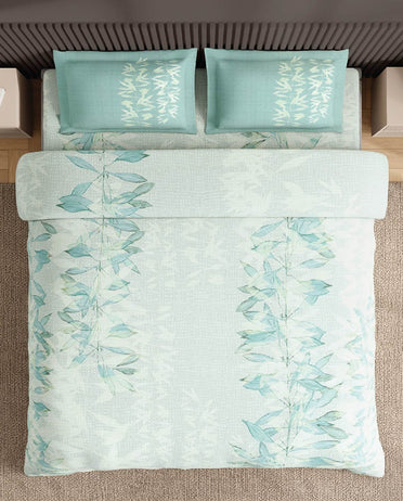 Spaces Neo Light Blue Floral 100% Cotton Large Bedsheet with 2 Pillow Covers - 108 x 108 Inches
