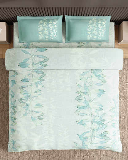 Spaces Neo Light Blue Floral 100% Cotton Large Bedsheet with 2 Pillow Covers - 108 x 108 Inches