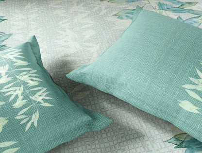 Spaces Neo Light Blue Floral 100% Cotton Large Bedsheet with 2 Pillow Covers - 108 x 108 Inches