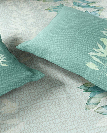 Spaces Neo Light Blue Floral 100% Cotton Large Bedsheet with 2 Pillow Covers - 108 x 108 Inches