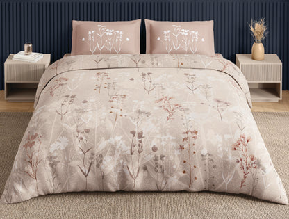 Spaces Neo Light Beige Floral 100% Cotton Large Bedsheet with 2 Pillow Covers - 108 x 108 Inches