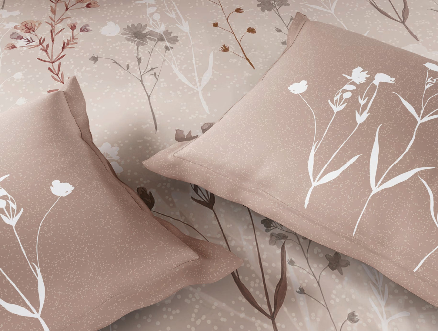 Spaces Neo Light Beige Floral 100% Cotton Large Bedsheet with 2 Pillow Covers - 108 x 108 Inches