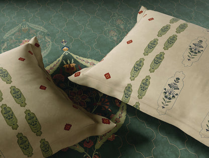 Spaces Neo Dark Green Ornate 100% Cotton Large Bedsheet with 2 Pillow Covers - 108 x 108 Inches