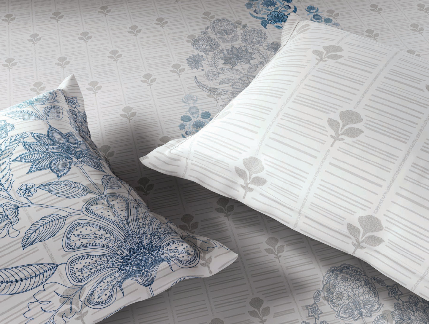 Spaces Neo White Ornate 100% Cotton Large Bedsheet with 2 Pillow Covers - 108 x 108 Inches