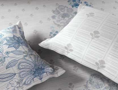 Spaces Neo White Ornate 100% Cotton Large Bedsheet with 2 Pillow Covers - 108 x 108 Inches