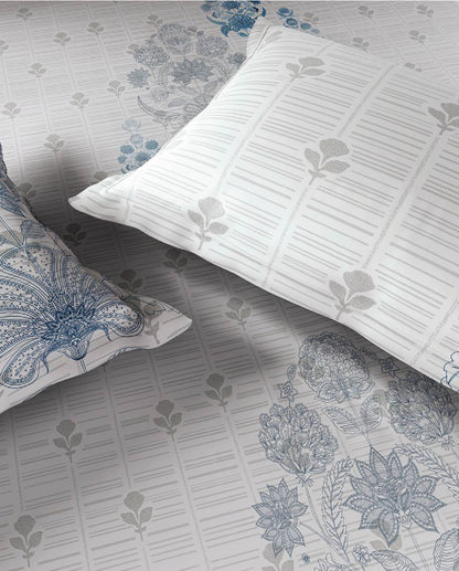 Spaces Neo White Ornate 100% Cotton Large Bedsheet with 2 Pillow Covers - 108 x 108 Inches