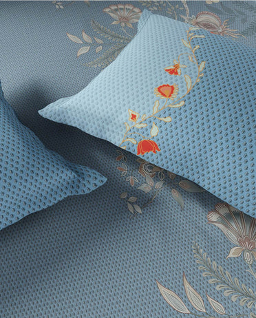 Spaces Neo Light Aqua Ornate 100% Cotton Large Bedsheet with 2 Pillow Covers - 108 x 108 Inches