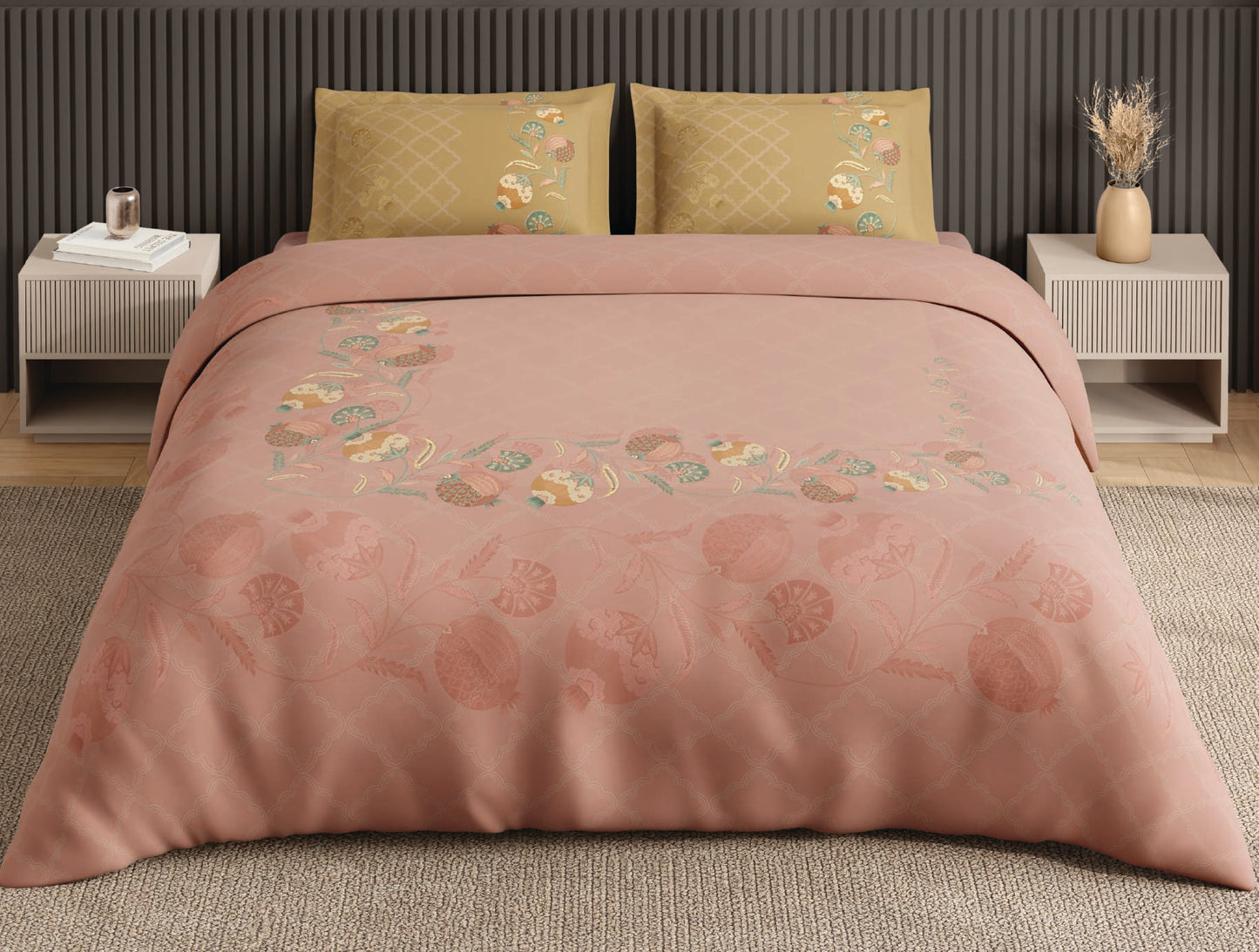 Spaces Neo Blush Ornate 100% Cotton Large Bedsheet with 2 Pillow Covers - 108 x 108 Inches