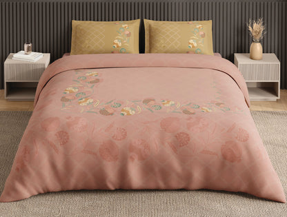 Spaces Neo Blush Ornate 100% Cotton Large Bedsheet with 2 Pillow Covers - 108 x 108 Inches