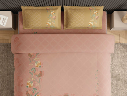 Spaces Neo Blush Ornate 100% Cotton Large Bedsheet with 2 Pillow Covers - 108 x 108 Inches
