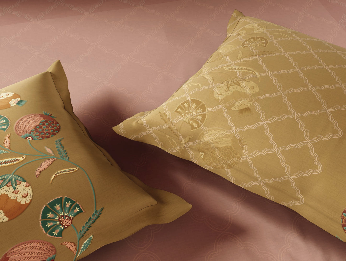 Spaces Neo Blush Ornate 100% Cotton Large Bedsheet with 2 Pillow Covers - 108 x 108 Inches