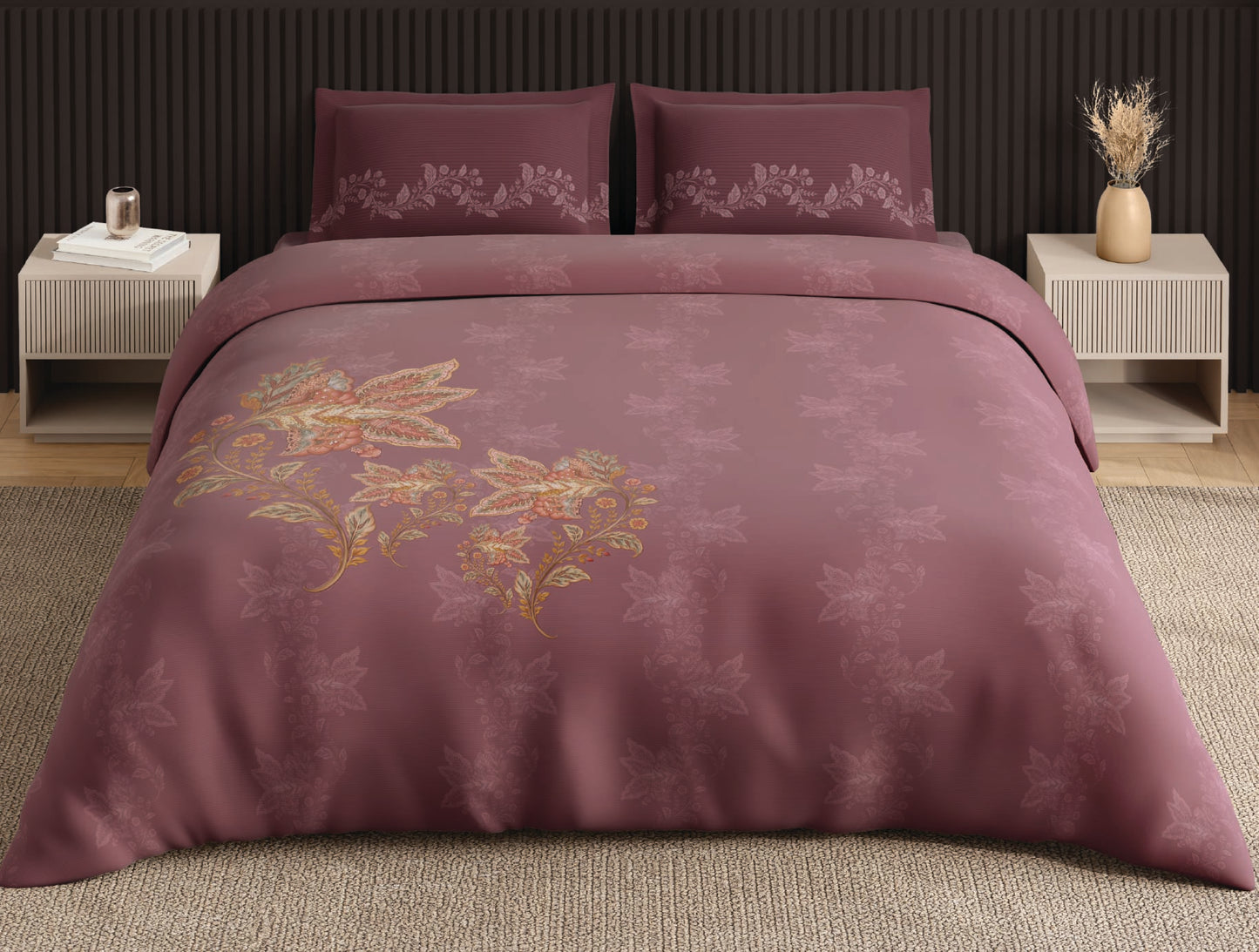 Spaces Neo Blush Ornate 100% Cotton Large Bedsheet with 2 Pillow Covers - 108 x 108 Inches