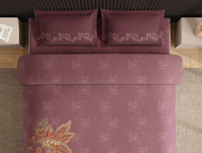 Spaces Neo Blush Ornate 100% Cotton Large Bedsheet with 2 Pillow Covers - 108 x 108 Inches
