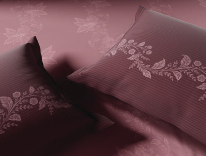 Spaces Neo Blush Ornate 100% Cotton Large Bedsheet with 2 Pillow Covers - 108 x 108 Inches