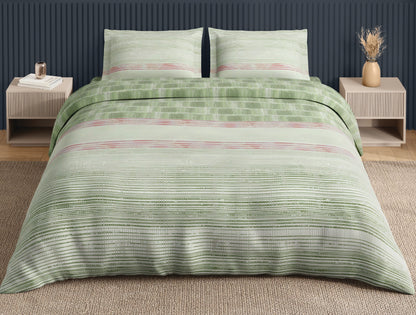 Spaces Neo Light Green Geometric 100% Cotton Large Bedsheet with 2 Pillow Covers - 108 x 108 Inches