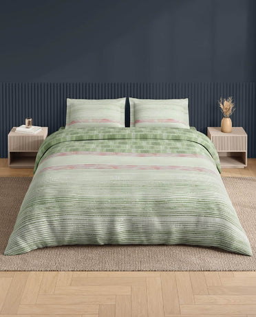 Spaces Neo Light Green Geometric 100% Cotton Large Bedsheet with 2 Pillow Covers - 108 x 108 Inches