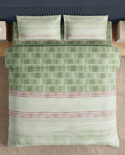 Spaces Neo Light Green Geometric 100% Cotton Large Bedsheet with 2 Pillow Covers - 108 x 108 Inches