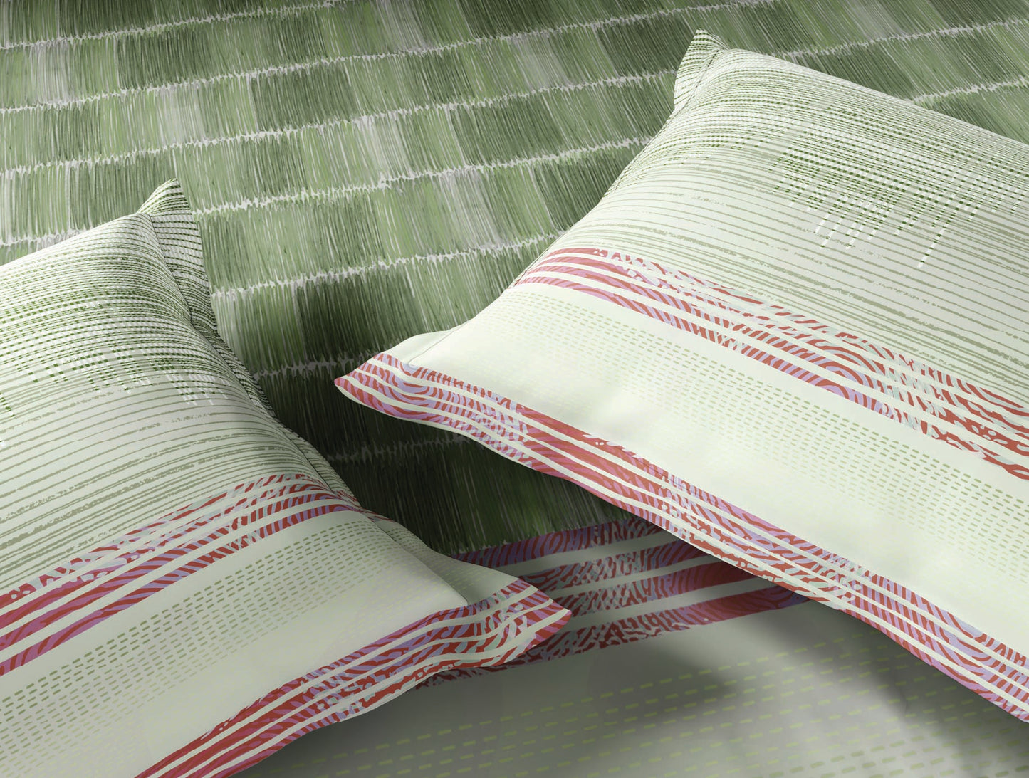 Spaces Neo Light Green Geometric 100% Cotton Large Bedsheet with 2 Pillow Covers - 108 x 108 Inches