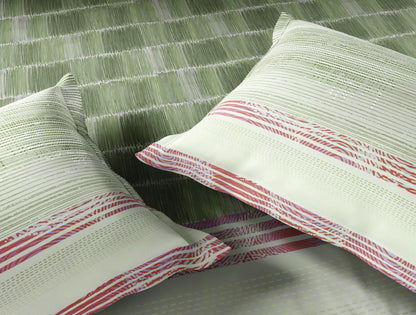 Spaces Neo Light Green Geometric 100% Cotton Large Bedsheet with 2 Pillow Covers - 108 x 108 Inches