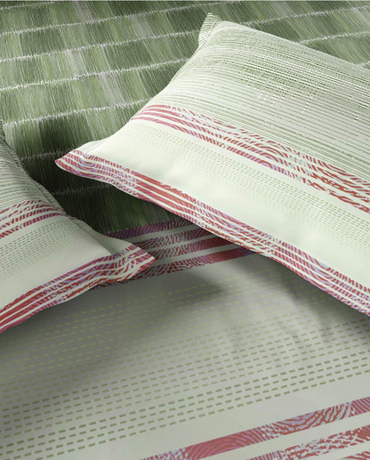 Spaces Neo Light Green Geometric 100% Cotton Large Bedsheet with 2 Pillow Covers - 108 x 108 Inches