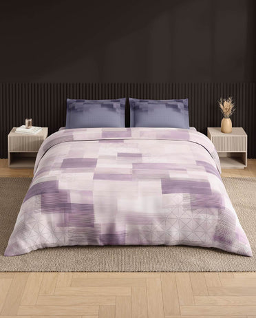Spaces Neo Light Violet Geometric 100% Cotton Large Bedsheet with 2 Pillow Covers - 108 x 108 Inches