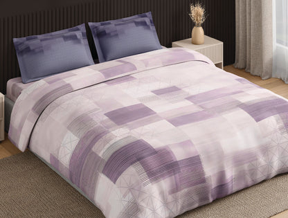 Spaces Neo Light Violet Geometric 100% Cotton Large Bedsheet with 2 Pillow Covers - 108 x 108 Inches