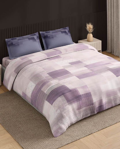 Spaces Neo Light Violet Geometric 100% Cotton Large Bedsheet with 2 Pillow Covers - 108 x 108 Inches