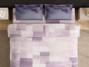 Spaces Neo Light Violet Geometric 100% Cotton Large Bedsheet with 2 Pillow Covers - 108 x 108 Inches