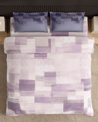 Spaces Neo Light Violet Geometric 100% Cotton Large Bedsheet with 2 Pillow Covers - 108 x 108 Inches