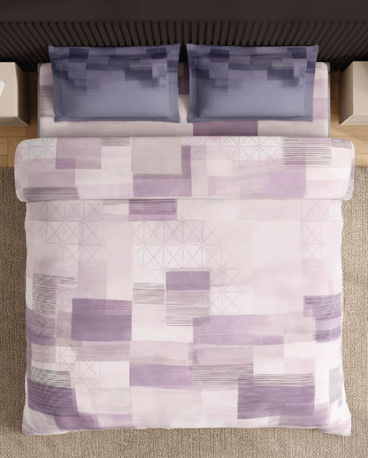 Spaces Neo Light Violet Geometric 100% Cotton Large Bedsheet with 2 Pillow Covers - 108 x 108 Inches