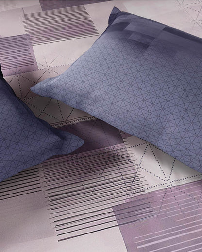 Spaces Neo Light Violet Geometric 100% Cotton Large Bedsheet with 2 Pillow Covers - 108 x 108 Inches