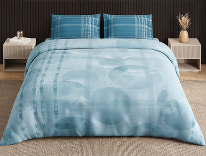 Spaces Neo Light Aqua Geometric 100% Cotton Large Bedsheet with 2 Pillow Covers - 108 x 108 Inches