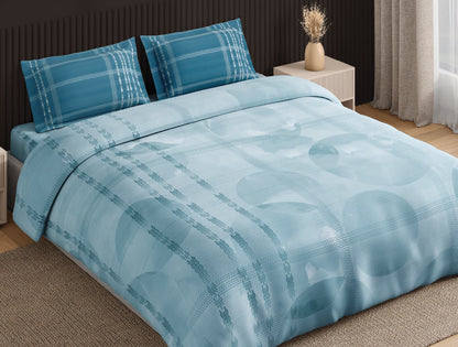 Spaces Neo Light Aqua Geometric 100% Cotton Large Bedsheet with 2 Pillow Covers - 108 x 108 Inches