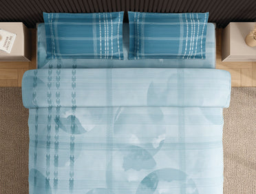Spaces Neo Light Aqua Geometric 100% Cotton Large Bedsheet with 2 Pillow Covers - 108 x 108 Inches