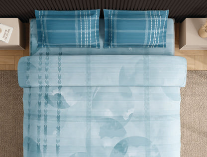 Spaces Neo Light Aqua Geometric 100% Cotton Large Bedsheet with 2 Pillow Covers - 108 x 108 Inches