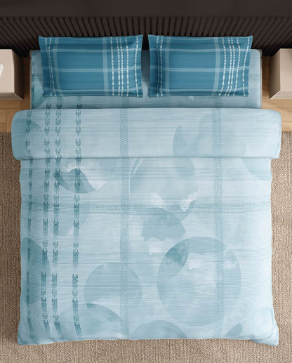 Spaces Neo Light Aqua Geometric 100% Cotton Large Bedsheet with 2 Pillow Covers - 108 x 108 Inches