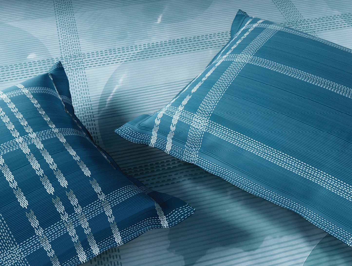 Spaces Neo Light Aqua Geometric 100% Cotton Large Bedsheet with 2 Pillow Covers - 108 x 108 Inches